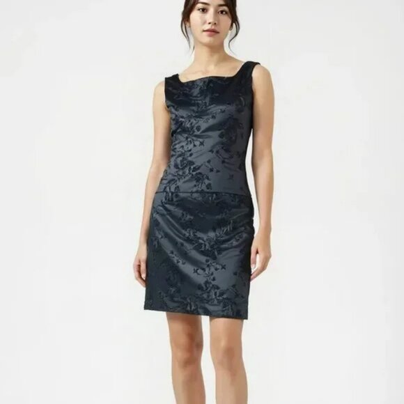 Elegant Black Satin Embroidered Beaded Tank Shell Top Dress Skirt Vintage  Suit 4